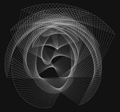 A flowing mesh pattern created in Book of Shapes using the Spiral Morph template.