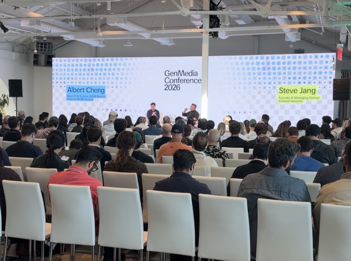 My view of the stage and audience at GenMedia Conference 2026.