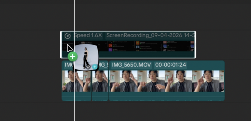 The Convex Screen effect being dragged onto the Spotify screen recording in the upper timeline track.