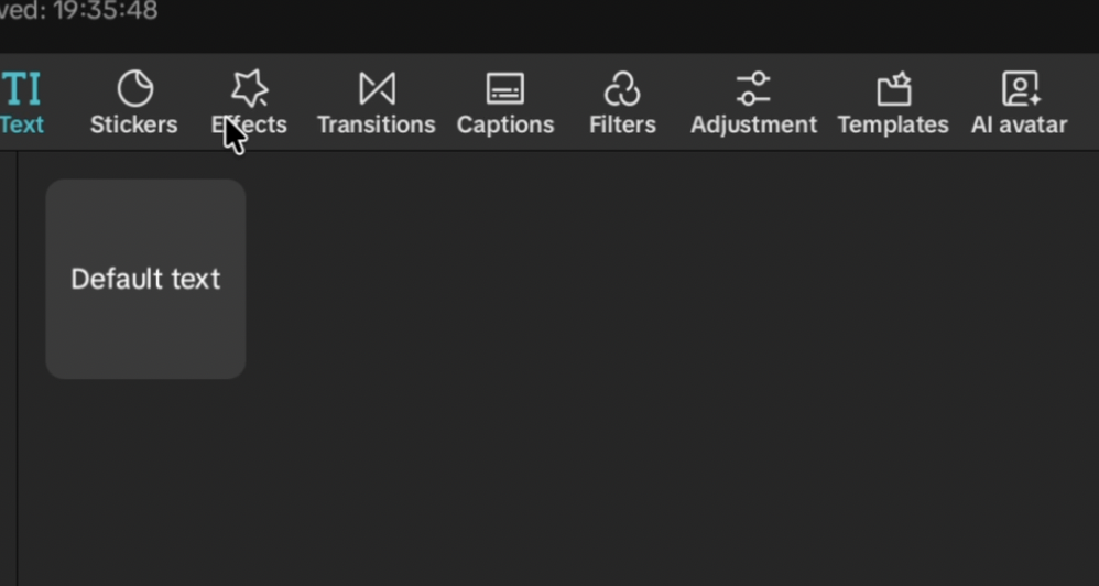 CapCut’s top toolbar with the pointer over Effects.